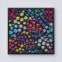 Warren Reed - Designer Multicoloured Flower Pattern Framed Canvas in Black | Size: w10 inch x h10 inch