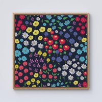 Warren Reed - Designer Multicoloured Flower Pattern Framed Canvas in Light Brown | Size: w10 inch x h10 inch
