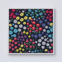 Warren Reed - Designer Multicoloured Flower Pattern Framed Canvas in Off-White | Size: w40 inch x h40 inch