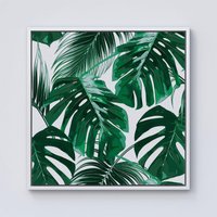 Warren Reed - Designer Tropical Jungle Leaf Pattern Framed Canvas in Off-White | Size: w10 inch x h10 inch
