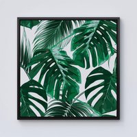 Warren Reed - Designer Tropical Jungle Leaf Pattern Framed Canvas in Black | Size: W30" x H30"