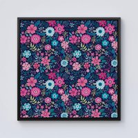 Warren Reed - Designer Cute Colourful Flower Pattern Framed Canvas in Black | Size: w10 inch x h10 inch