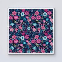 Warren Reed - Designer Cute Colourful Flower Pattern Framed Canvas in Off-White | Size: W30" x H30"