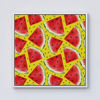 Warren Reed - Designer Watermelon Pattern Framed Canvas in Off-White | Size: W16" x H16"
