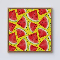 Warren Reed - Designer Watermelon Pattern Framed Canvas in Light Brown | Size: W16" x H16"