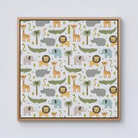 Warren Reed - Designer Cute Safari Animals Framed Canvas in Light Brown | Size: w40 inch x h40 inch