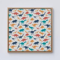 Warren Reed - Designer Multicoloured Dinosaurs Framed Canvas in Light Brown | Size: W30" x H30"