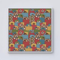 Warren Reed - Designer Hand Drawn Sleeping Doodle Faces Framed Canvas in Off-White | Size: w10 inch x h10 inch