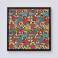 Warren Reed - Designer Hand Drawn Sleeping Doodle Faces Framed Canvas in Black | Size: w10 inch x h10 inch