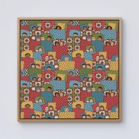 Warren Reed - Designer Hand Drawn Sleeping Doodle Faces Framed Canvas in Light Brown | Size: W30" x H30"