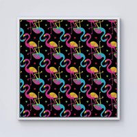 Warren Reed - Designer Vivid Flamingo Pattern Framed Canvas in Off-White | Size: w10 inch x h10 inch