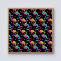 Warren Reed - Designer Vivid Flamingo Pattern Framed Canvas in Light Brown | Size: W16" x H16"