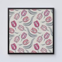 Warren Reed - Designer Tulips Framed Canvas in Black | Size: W16" x H16"