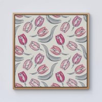 Warren Reed - Designer Tulips Framed Canvas in Light Brown | Size: W16" x H16"
