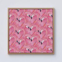 Warren Reed - Designer Watercolour Flamingo Hearts Framed Canvas in Light Brown | Size: w10 inch x h10 inch