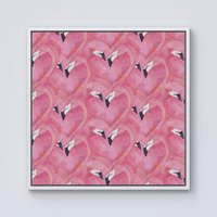 Warren Reed - Designer Watercolour Flamingo Hearts Framed Canvas in Off-White | Size: w40 inch x h40 inch