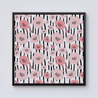 Warren Reed - Designer Pastel Pink Flowers Framed Canvas in Black | Size: w10 inch x h10 inch