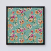 Warren Reed - Designer Bright Flower Sketch Framed Canvas in Black | Size: w10 inch x h10 inch