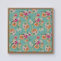 Warren Reed - Designer Bright Flower Sketch Framed Canvas in Light Brown | Size: W16" x H16"