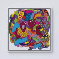 Warren Reed - Designer Motley Doodling Love Framed Canvas in Off-White | Size: W16" x H16"