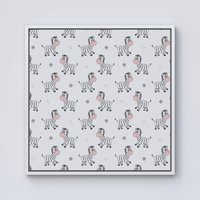 Warren Reed - Designer Cute Hand Drawn Zebra Framed Canvas in Off-White | Size: W16" x H16"