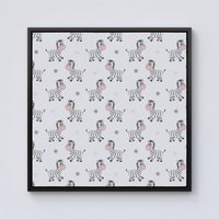 Warren Reed - Designer Cute Hand Drawn Zebra Framed Canvas in Black | Size: W30" x H30"