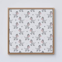 Warren Reed - Designer Cute Hand Drawn Zebra Framed Canvas in Light Brown | Size: w40 inch x h40 inch