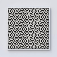 Warren Reed - Designer Hexagonal Geometric Pattern Framed Canvas in Off-White | Size: w40 inch x h40 inch