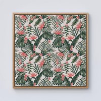 Warren Reed - Designer Dark Tropical Green Leaves Framed Canvas in Light Brown | Size: w10 inch x h10 inch