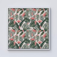 Warren Reed - Designer Dark Tropical Green Leaves Framed Canvas in Off-White | Size: W30" x H30"