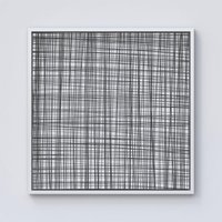 Warren Reed - Designer Monochrome Pencil Scribble Framed Canvas in Off-White | Size: w40 inch x h40 inch