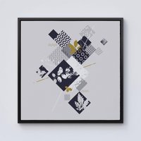Warren Reed - Designer Abstract Botanical Framed Canvas in Black | Size: W30" x H30"