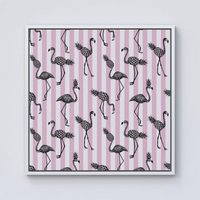 Warren Reed - Designer Pineapple Flamingo Framed Canvas in Off-White | Size: w40 inch x h40 inch