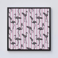 Warren Reed - Designer Pineapple Flamingo Framed Canvas in Black | Size: w40 inch x h40 inch