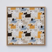 Warren Reed - Designer Hand Drawn Dogs Framed Canvas in Light Brown | Size: W16" x H16"