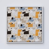 Warren Reed - Designer Hand Drawn Dogs Framed Canvas in Off-White | Size: w40 inch x h40 inch