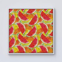Warren Reed - Designer Melon Print Framed Canvas in Off-White | Size: w10 inch x h10 inch