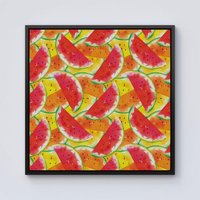 Warren Reed - Designer Melon Print Framed Canvas in Black | Size: W16" x H16"