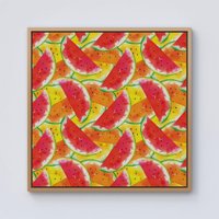 Warren Reed - Designer Melon Print Framed Canvas in Light Brown | Size: W30" x H30"