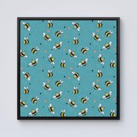 Warren Reed - Designer Hand Drawn Busy Bees Framed Canvas in Black | Size: w40 inch x h40 inch