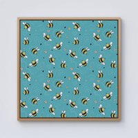 Warren Reed - Designer Hand Drawn Busy Bees Framed Canvas in Light Brown | Size: w40 inch x h40 inch
