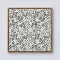 Warren Reed - Designer Monochrome Distressted Pattern Framed Canvas in Light Brown | Size: w10 inch x h10 inch