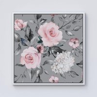Warren Reed - Designer Dusty Pink Roses Framed Canvas in Off-White | Size: W16" x H16"
