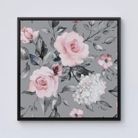 Warren Reed - Designer Dusty Pink Roses Framed Canvas in Black | Size: w40 inch x h40 inch