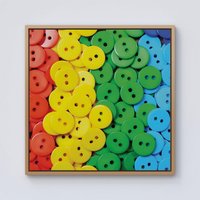 Warren Reed - Designer Colourful Buttons Pattern Framed Canvas in Light Brown | Size: w10 inch x h10 inch