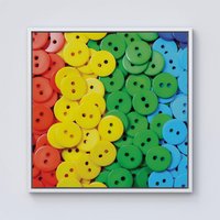 Warren Reed - Designer Colourful Buttons Pattern Framed Canvas in Off-White | Size: W30" x H30"