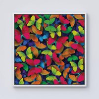 Warren Reed - Designer Rainbow Butterflies Framed Canvas in Off-White | Size: W30" x H30"