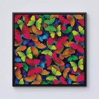 Warren Reed - Designer Rainbow Butterflies Framed Canvas in Black | Size: W30" x H30"