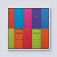 Warren Reed - Designer Colourful English Doors Framed Canvas in Off-White | Size: W30" x H30"