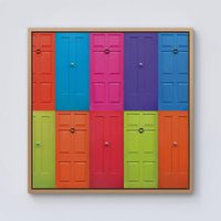 Warren Reed - Designer Colourful English Doors Framed Canvas in Light Brown | Size: w40 inch x h40 inch